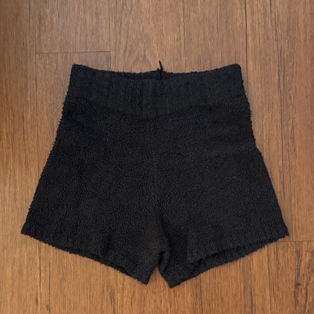 Skims Cozy Knit Black Fleece Shorts